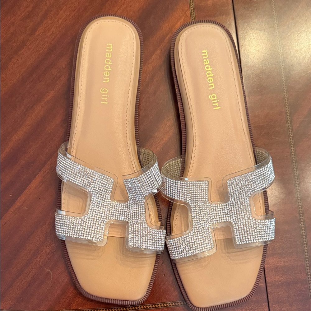 Madden Girl Sparkling Silver Slide Sandals